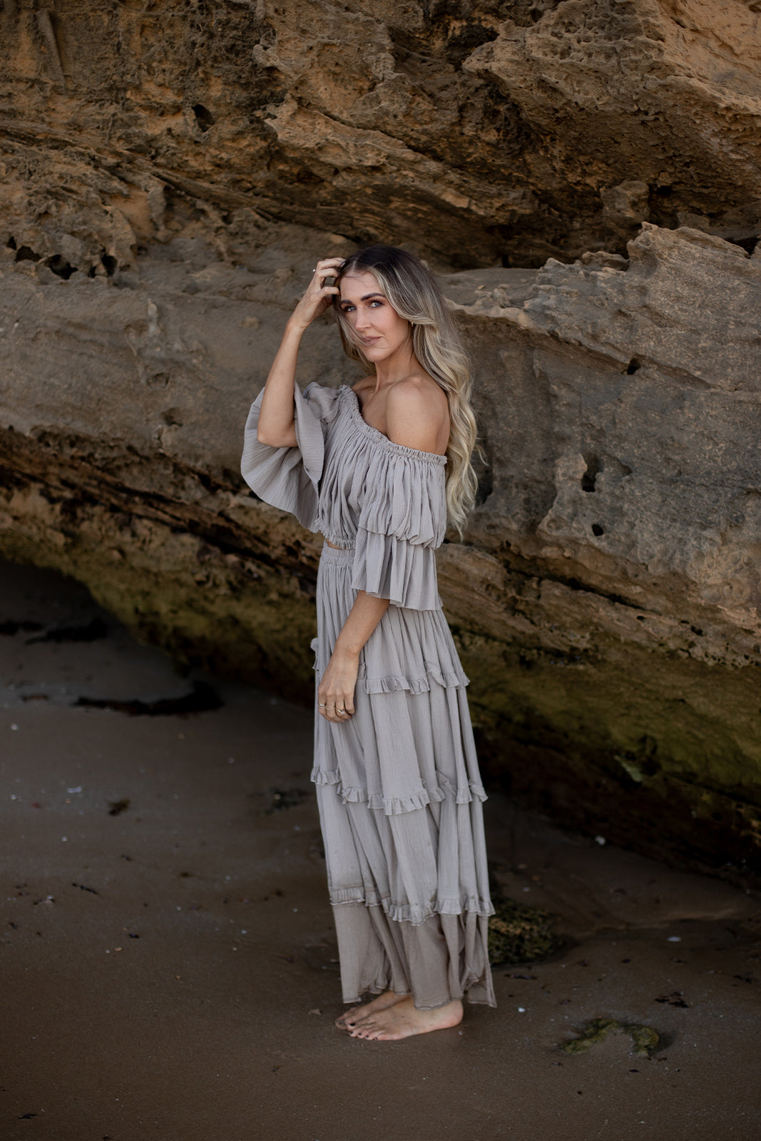 Lennie oatmeal cotton two piece set for relaxed everyday styling