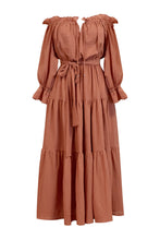 Co & Ry Bohemian Off The Shoulder Cotton Goldie Dress in Rust Front  Silhouette