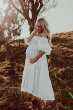 Maternity White Tartan Shirred Dress with tier skirt